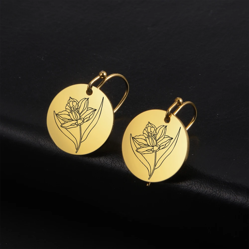 

Skyrim Korean Fashion Birth Flowers Dangle Earrings Stainless Steel Women's Flora Earring Violet Lily Rose Daisy Jewelry Gift