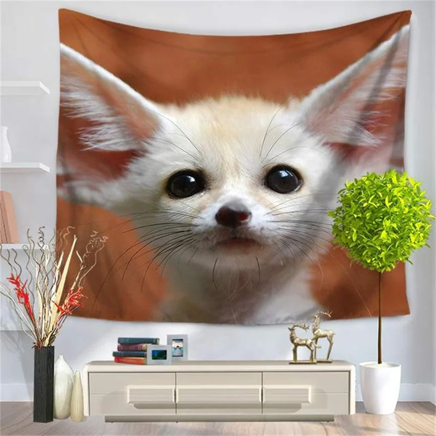 Милый мягкий плюшевый животное "Улыбающийся лис" тканевая гобеленовая стена покрывало пляжное полотенце Декорация спальни детской комнаты.