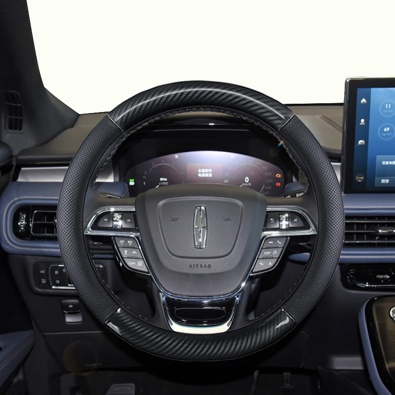 

Genuine Leather Car Steering Wheel Cover 15 inch/38cm for Lincoln MKZ MKC MKX MKT MKS Nautilus Navigator Aviator Continental