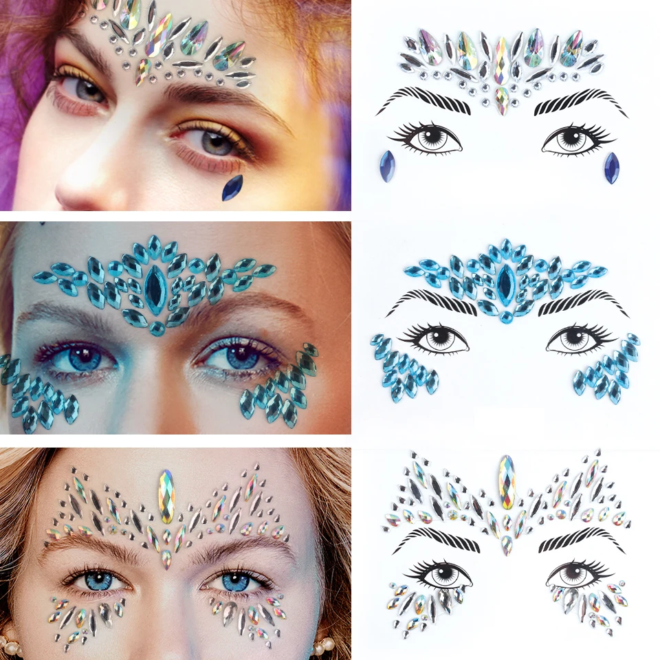 Glitter Face Jewels Sticker Temporary Tattoo Party Face Makeup Tools Rhinestones Flash Tattoo Stickers Fake Diamond