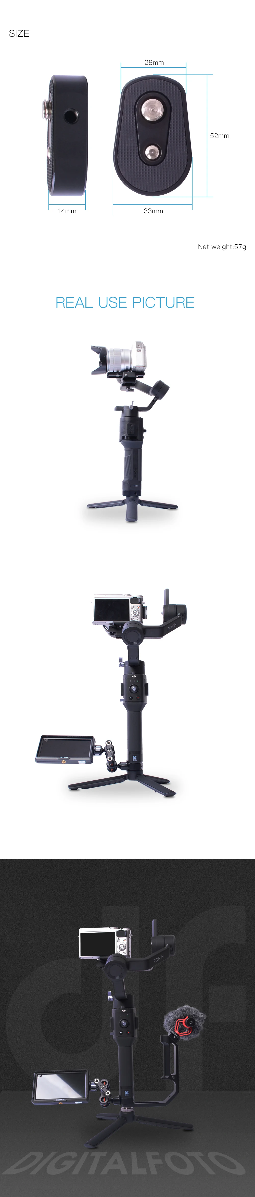 Эйфелева камера gimbal Нижняя Выдвижная пластина для монтажный монитор, микрофон, светодиодный свет 1/" 3/8" винтовое отверстие для Ronin S/SC Crane 2