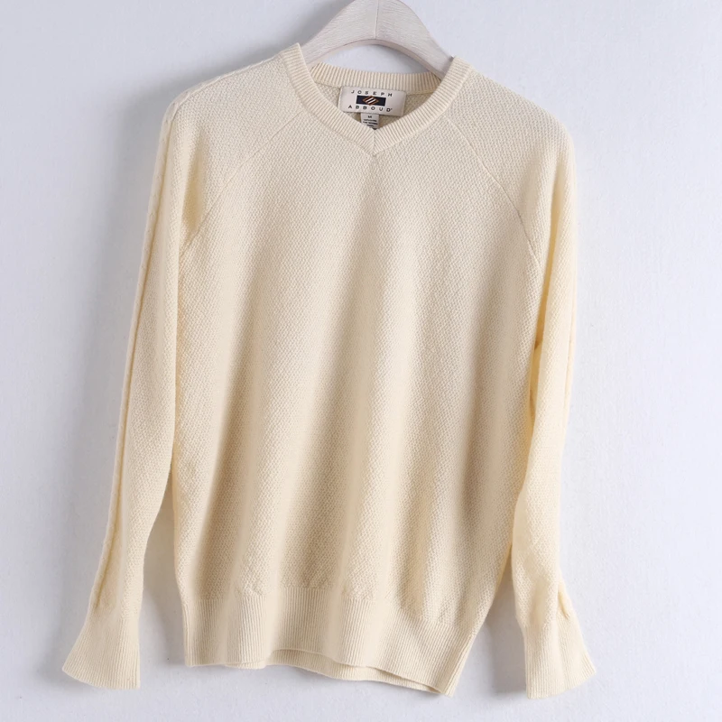 Женский 100% шерстяной свитер с v образным вырезом Осенний вязаный Однотонный