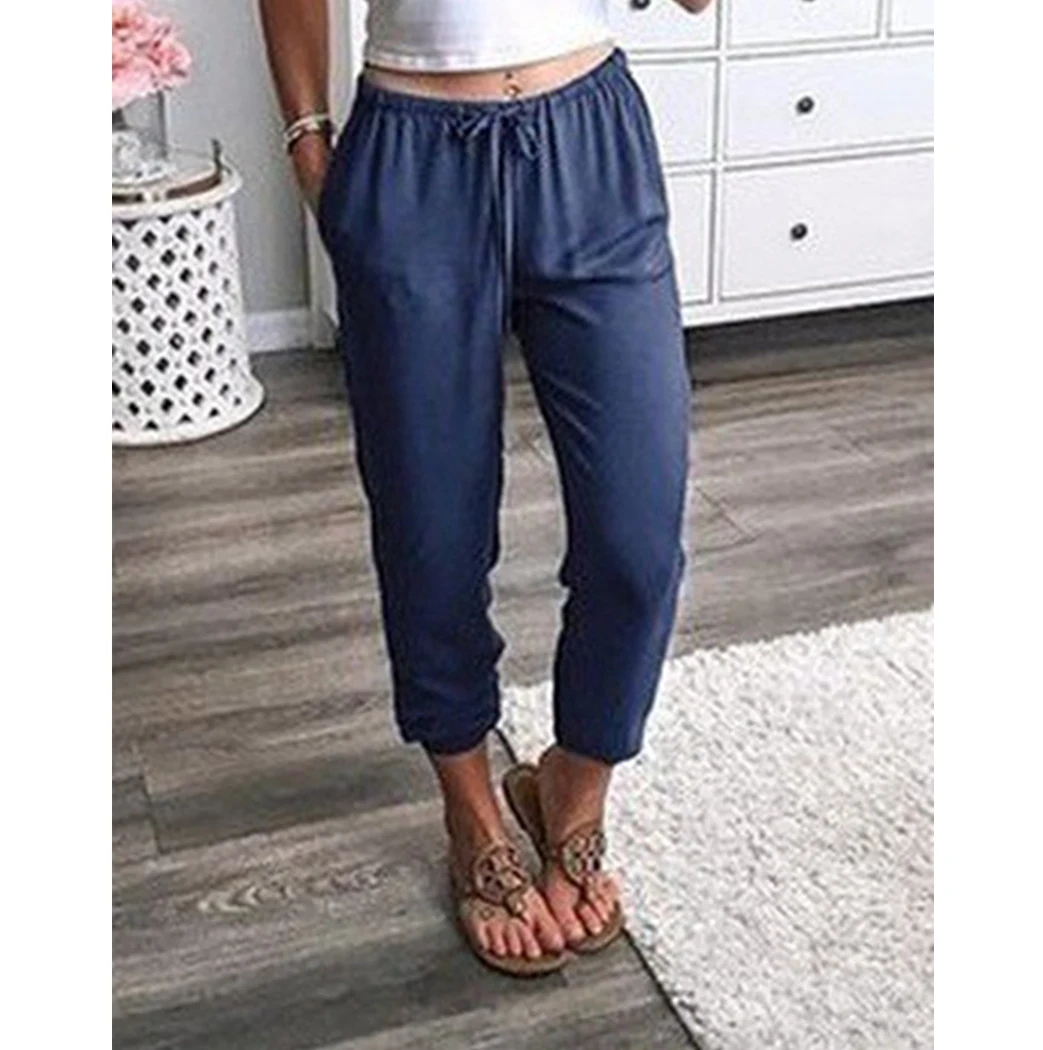 Осенне зимние спортивные костюмы 2019 Новые Женские однотонные штаны со шнуровкой