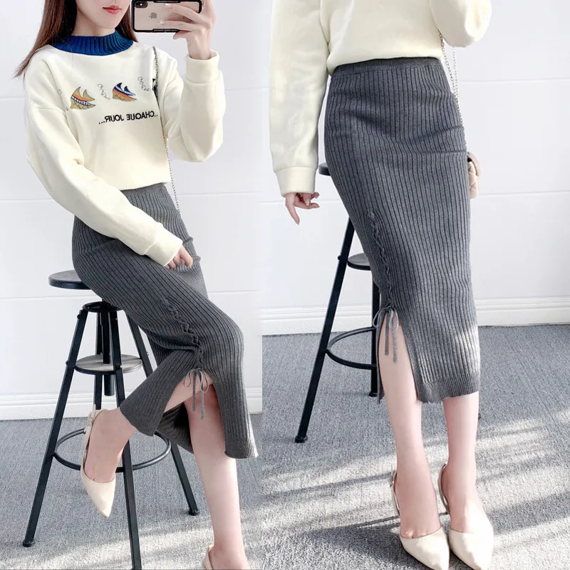 

Knitted Skirt Autumn Women's Straight Skirt 2021 New Woolen Skirt Autumn and Winter Mid-length Package Hip Skirt Skirt