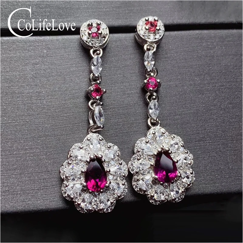 

CoLife Jewelry 925 Silver Garnet Dangler for Daily Wear 4*6mm Natural Garnet Drop Earrings Fashion Silver Eardrop Gift for Girl