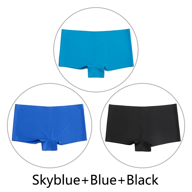 Skyblue Blue Black 3 шт./партия, большие размеры, трусы для мальчиков, Бесшовные шелк, однотонный, высокая талия, сексуальное нижнее белье, женское эластичное белье, SX-L, американский размер - Цвет: Skyblue Blue Black