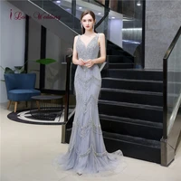 dubai elegant vestido de noiva 2020 sexy deep v neck floor length mermaid evening dress plume tippet robe de soiree with jacket