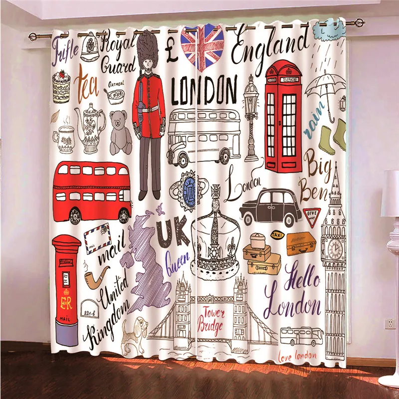 Лондонская телефонная будка 2 панели/комплект оконная занавеска тканевые