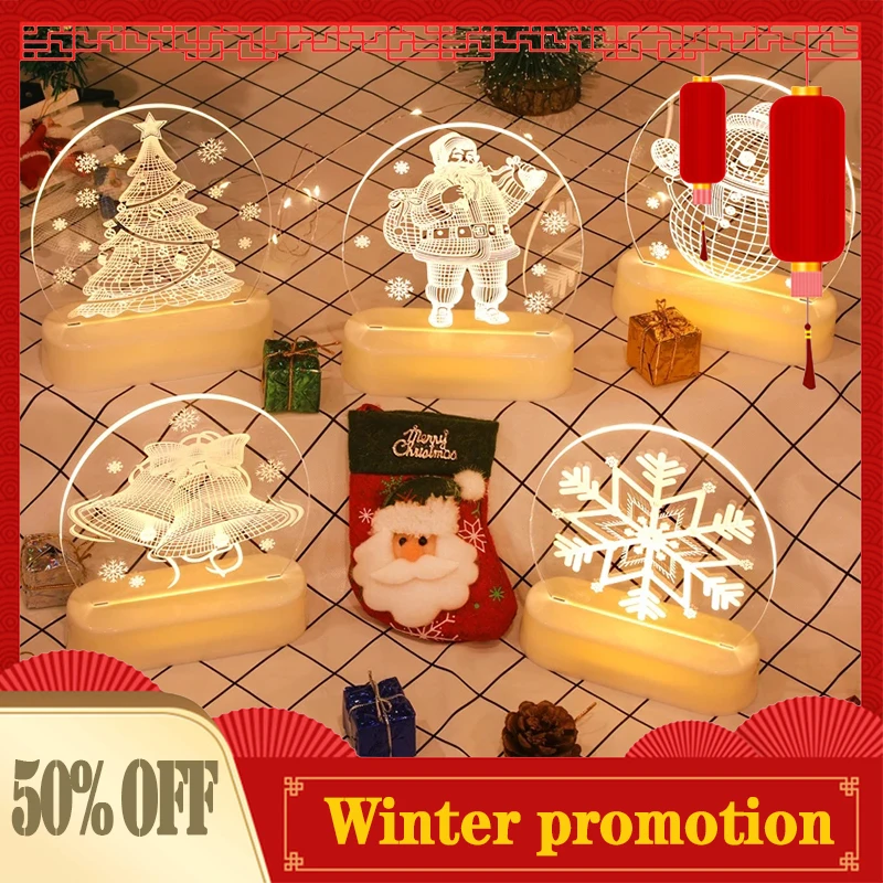 

Christmas Tree Santa Snowman 3D Acrylic USB Night Light Christmas Decor Home 2021 Room Decoration Natal Navidad 2022 New Year