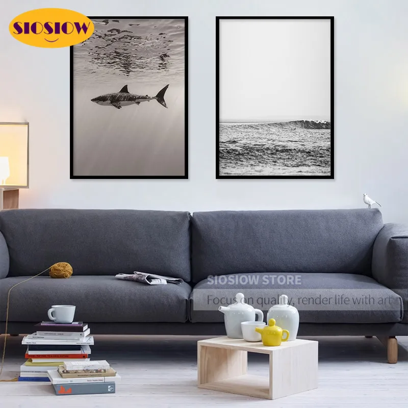 Черно-белая 5D алмазная живопись сделай сам кристалл Акула море полноразмерная