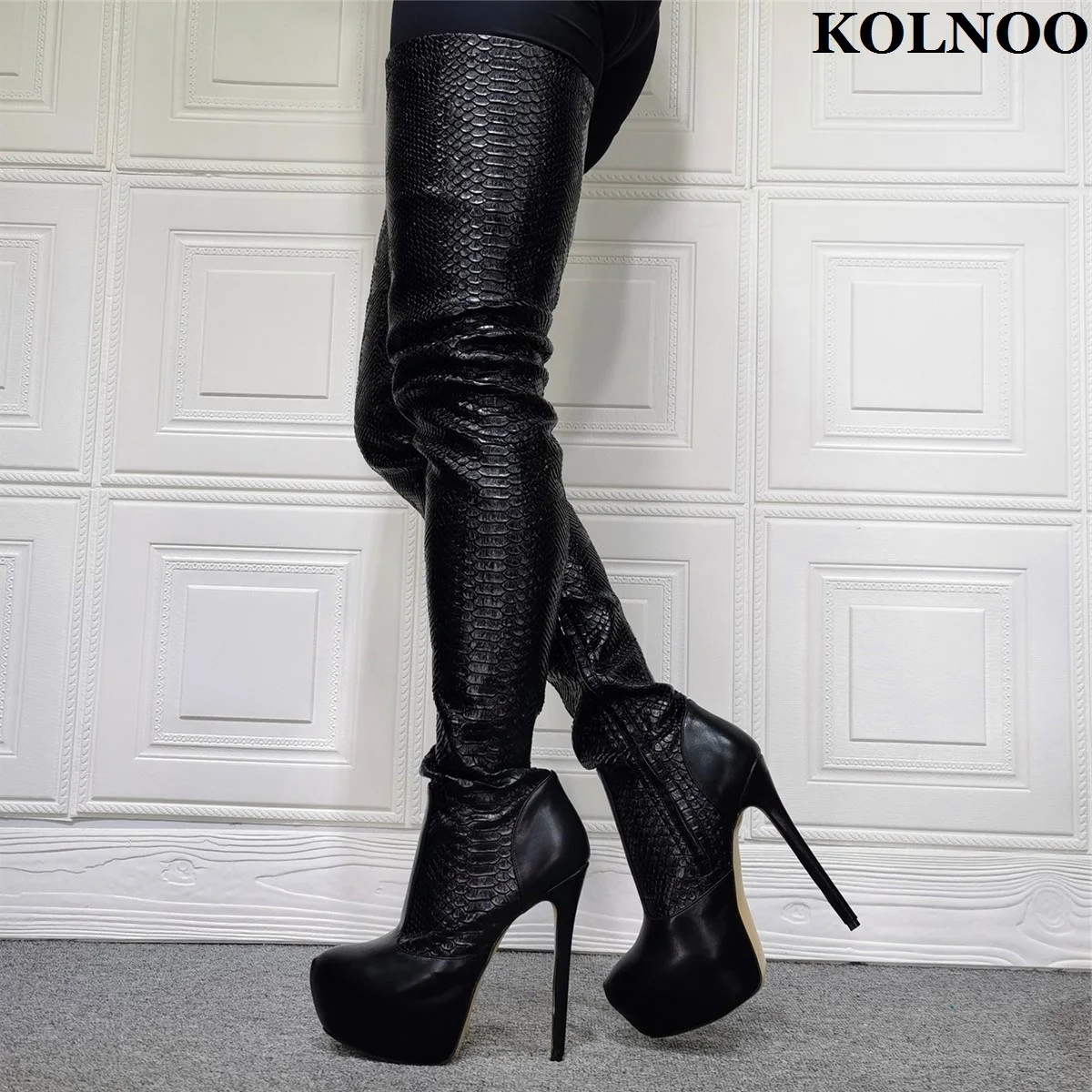 Женские высокие сапоги Kolnoo в британском стиле на высоком каблуке и платформе