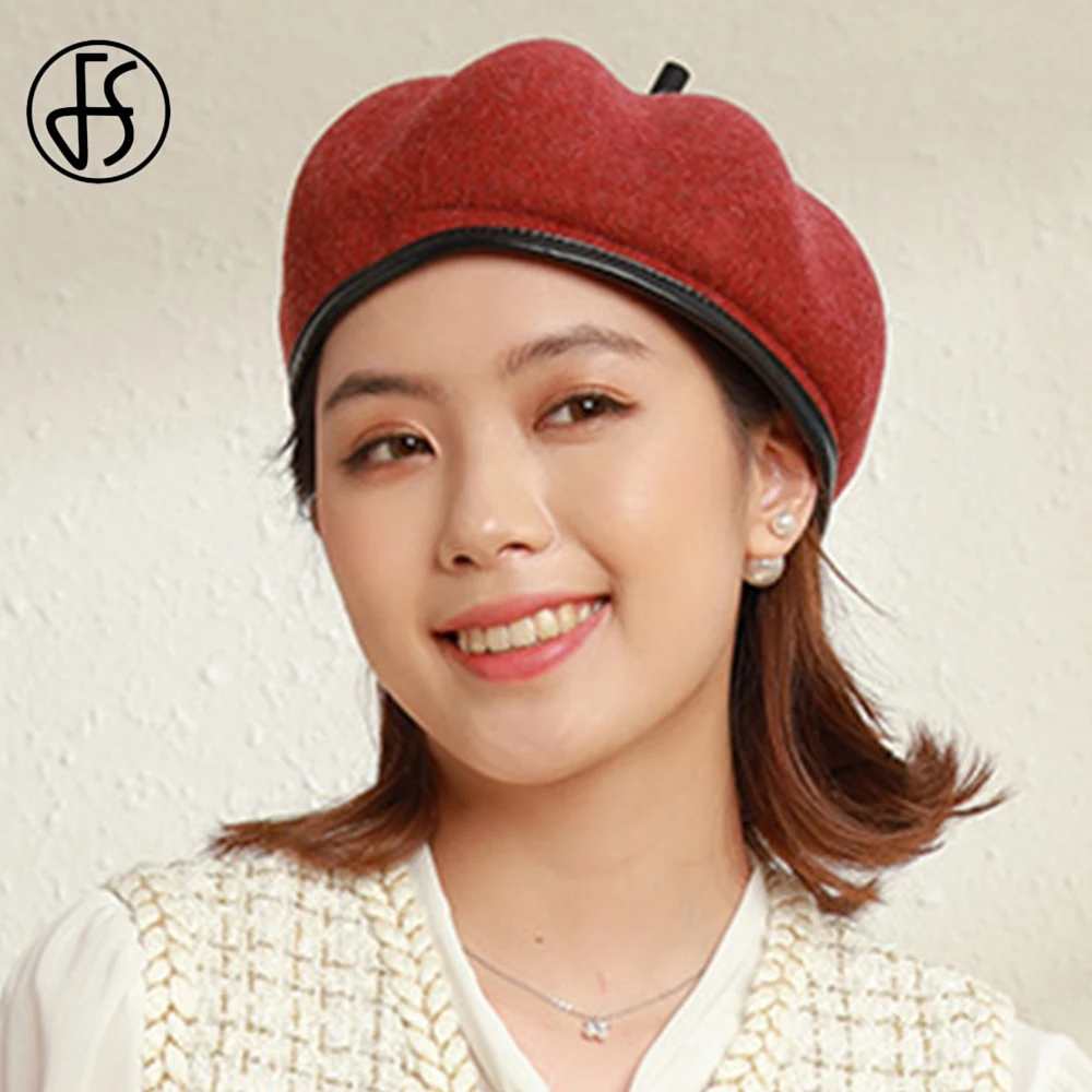 

FS 100% Wool Women Pumpkin Berets Autumn Winter French Artist Hat Vintage Girls Painter Hats Beret Femme Female Warm Cap 2021