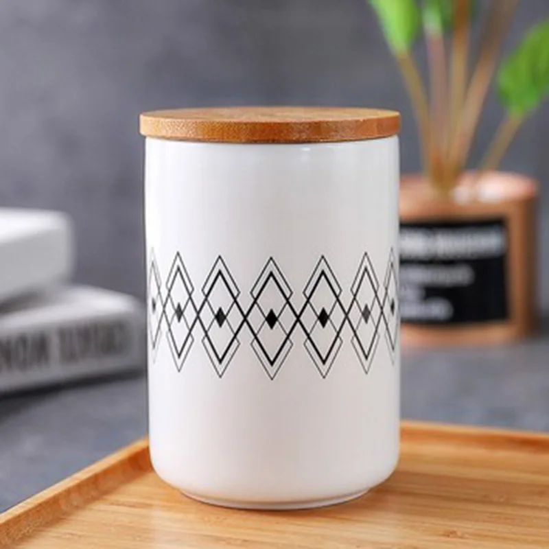Style B Mug Новые 480 мл короткие нордические геометрические керамические банки для хранения с крышкой для еды кофе специй банка для хранения чая чашка с крышкой - Цвет: Style B Mug