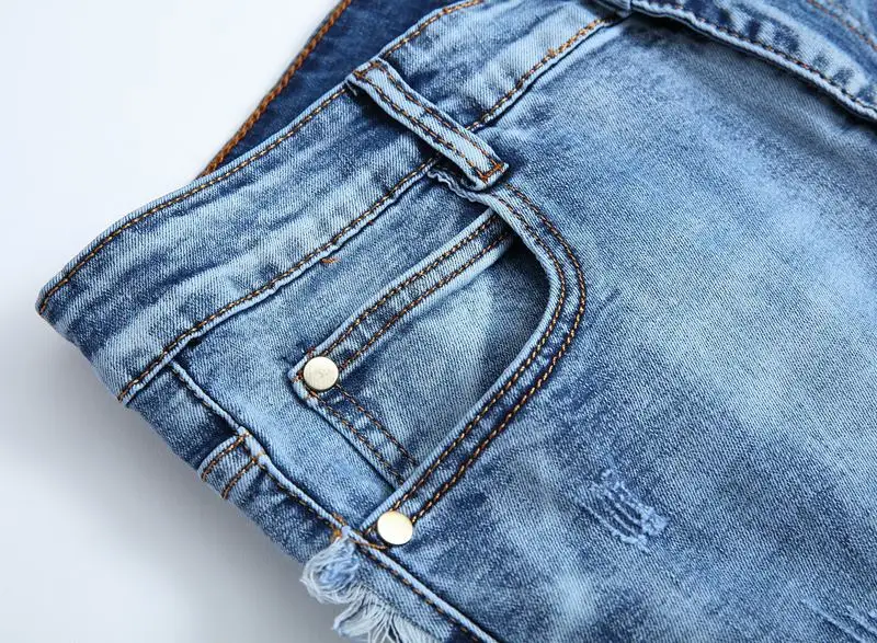 Мужские потертые синие джинсовые брюки повседневные Эластичные зауженные 28-42