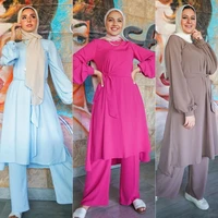 2 pieces eid mubarak kaftan dubai abaya turkey muslim matching sets for women islamic clothing suits musulman ensembles de mode