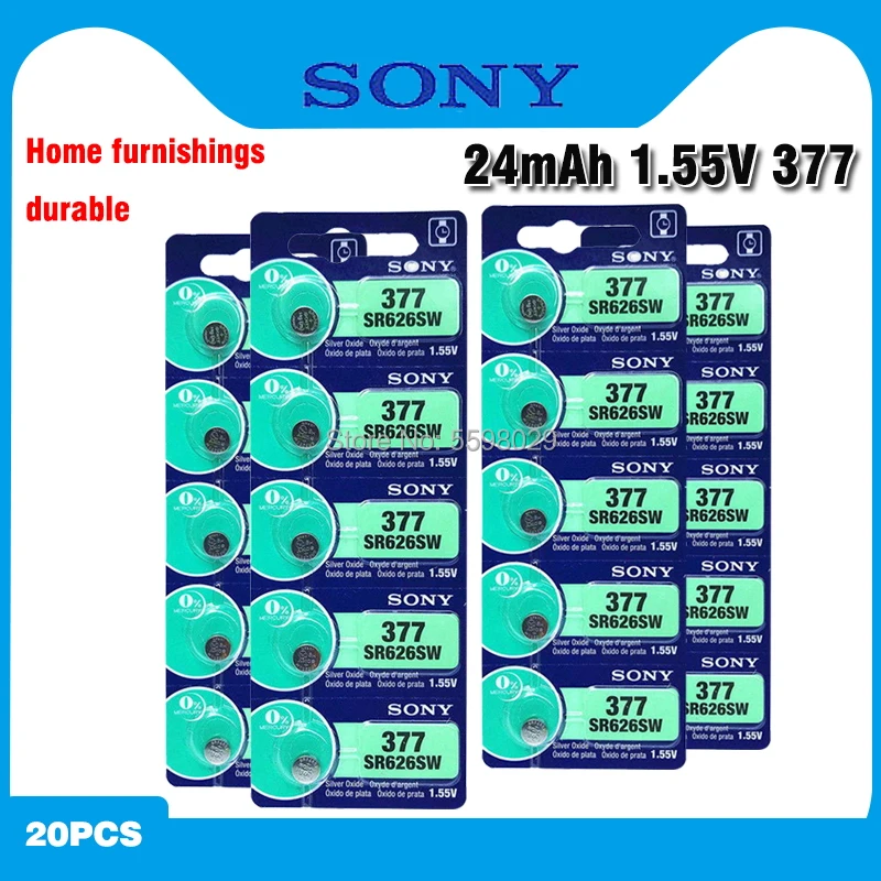 

20Pcs SONY 1.55V AG4 377A 377 LR66 LR626 SR626SW SR66 AG4 AG 4 Button Batteries For Watch Toys Remote Cell Coin Battery