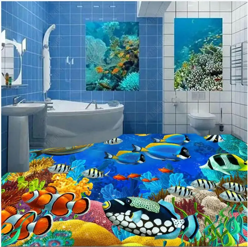 

3d ПВХ Самоклеящиеся обои для пола, тропические рыбы, кораллы, подводный мир, домашний декор, виниловые фотообои, наклейки для спальни