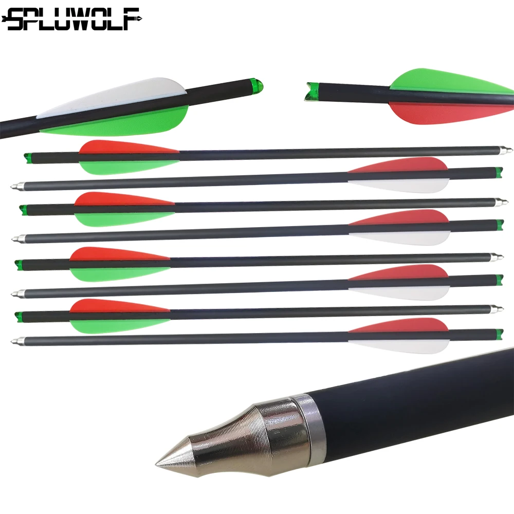 

12PCS New Style Bow Arrows With Transparency Green Nock Crossbow Bolt Carbon Arrow Bolts for Crossbow Shooting Hunting