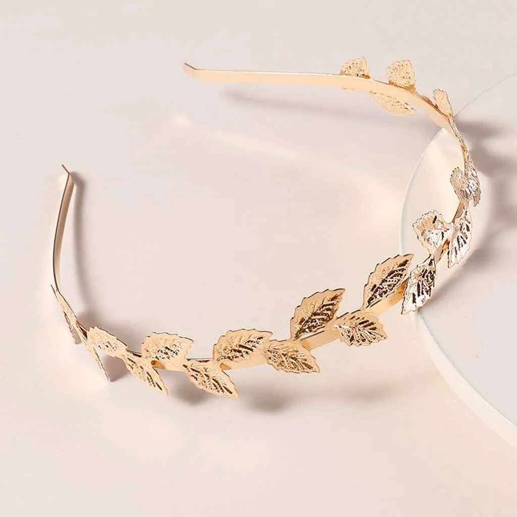 

Ladies Retro Style Hair Accessories Pearl Flower Leaves Headband Woman Simple Vintage Gold Leaf Headband повязка на головђ