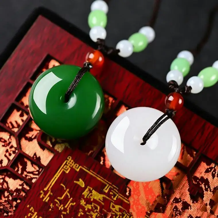 

Natural XinJiang Hetian Hand-carved Jade Buckle Necklace Pendant Fashion Accessories Gifts Ornaments