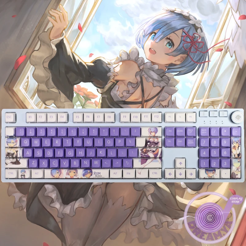 Anime Re:Zero Starting Life In Another World Rem Theme Key Caps PBT Sublimation Keycap Mechanical Keyboard Cap 108 Xmas Gift |