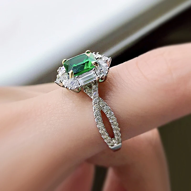 

COSYA 100% 925 Sterling Silver Square Cut 7*7mm Emerald Surround Mosaic Diamonds Luxury Party For Women Ring Fine Jewelry Gifts