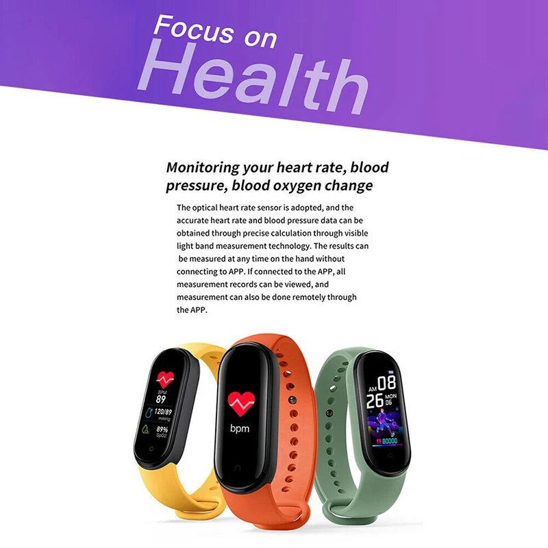 

M5 Smart Band Watch Color Screen Fitness Pedometer Bracelet Tracker Blood Pressure Heart Rate IP67 Men Women Watch