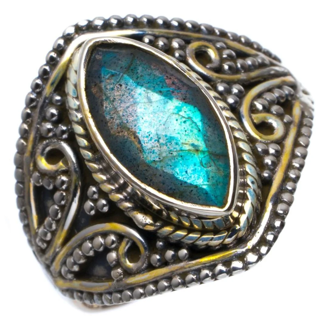 

Natural Blue Fire Labradorite Handmade Unique 925 Sterling Silver Ring 9 B1792