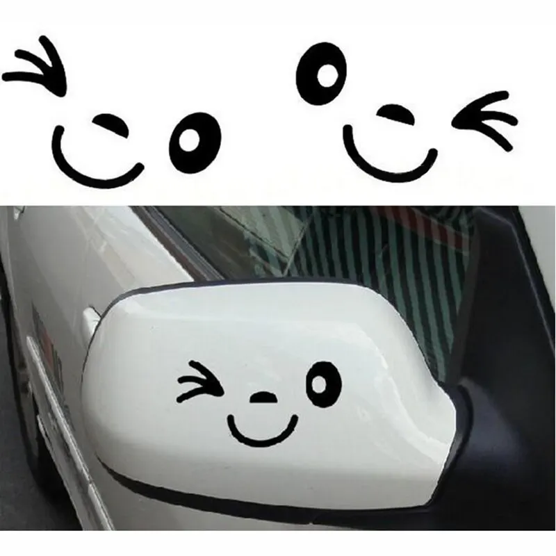 

2 Pcs Smiling Face Car Body Decor Decals Rearview Mirror Stickers Black
