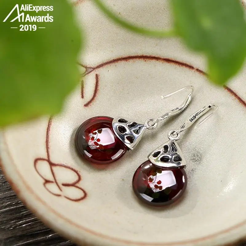 Изысканные ювелирные изделия S925 серьги подвески с рубином Женский