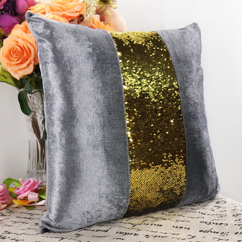 

Sequins Throw Pillow Case Middle Tone Glitter Cushion Cover 45*45cm Square Polyester Covers for Home Decoration