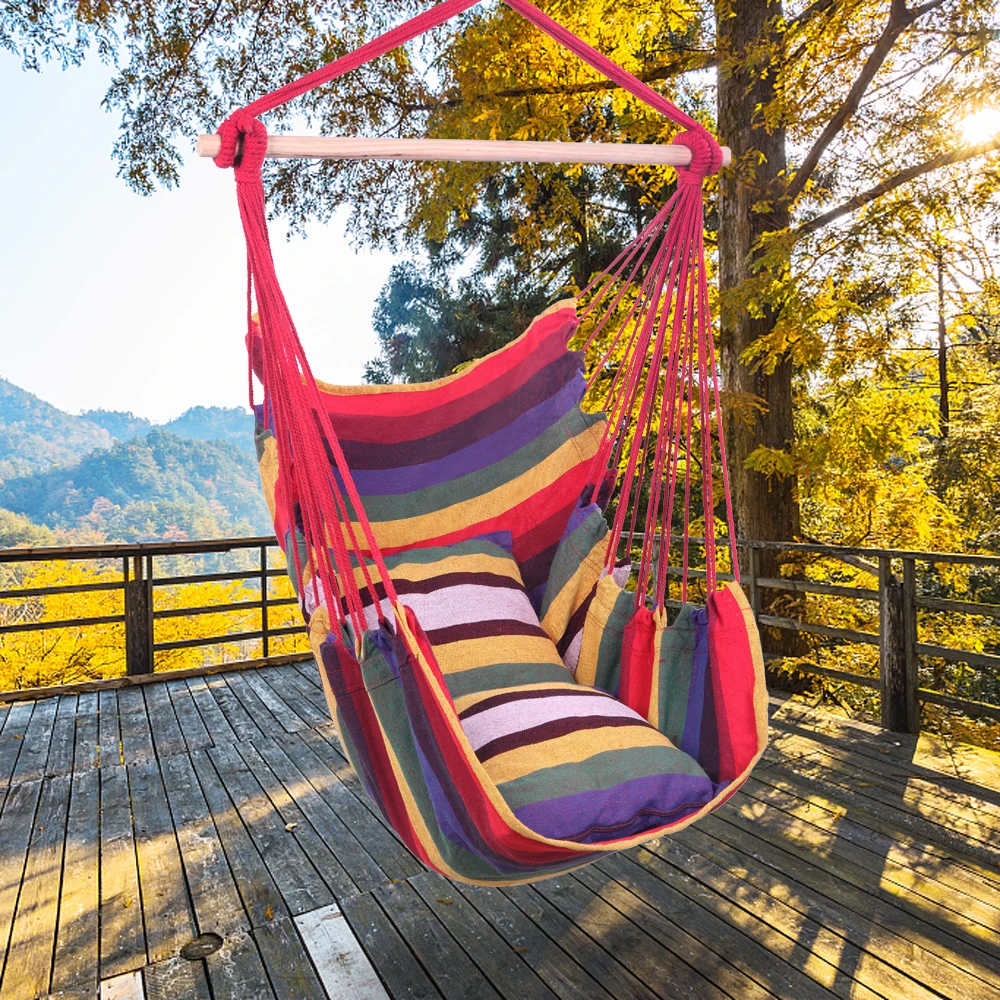 

Distinctive Cotton Canvas Hanging Rope Chair with Pillows Rainbow PAK55
