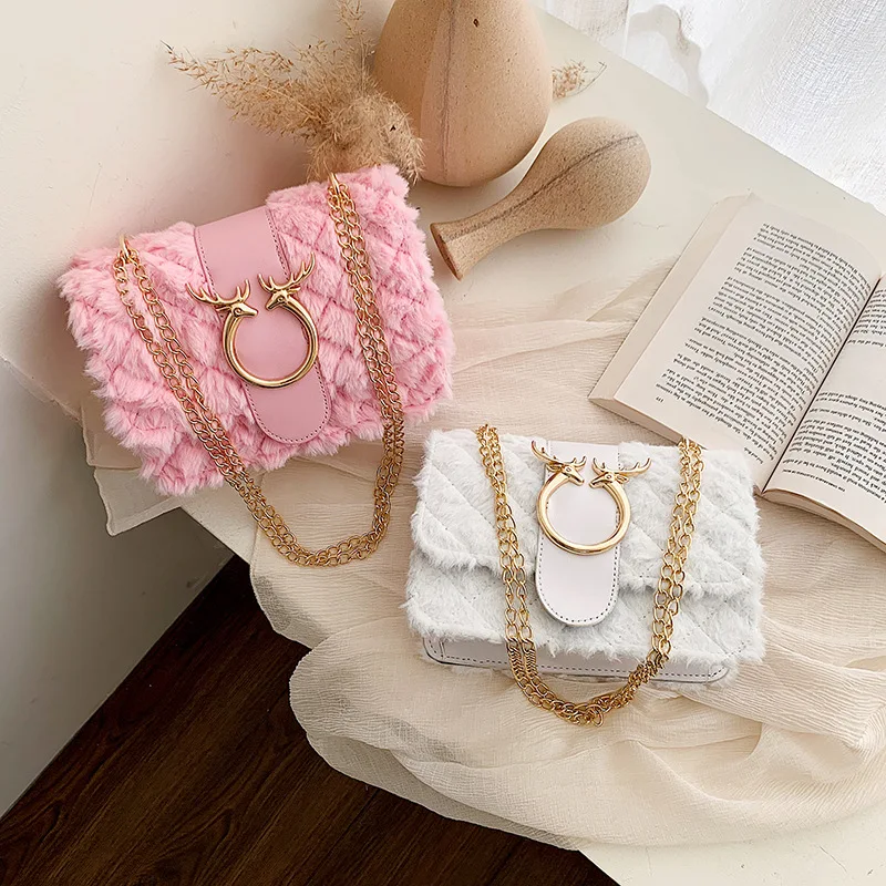 Женская квадратная Наплечная Сумка с узором в виде головы оленя плюшевая