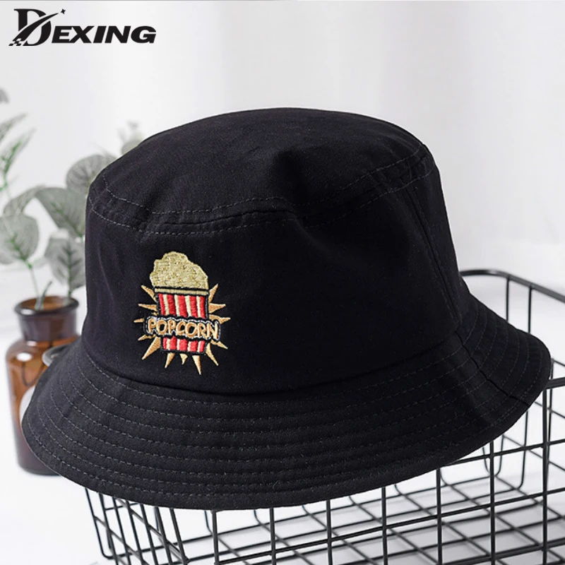 Вышивка Попкорн ведро шляпа для мужчин и женщин хип хоп рыбак взрослых грустный
