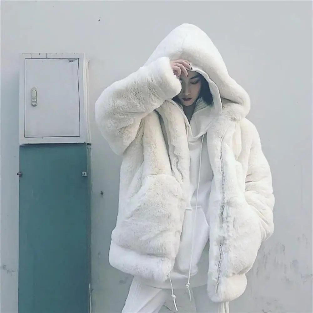 Женская Шуба из искусственного меха кролика, уютная мягкая теплая шуба с капюшоном, однотонная верхняя одежда, M34, Осень-зима 2020 от AliExpress RU&CIS NEW
