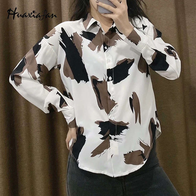 

Huaxiafan Fashion Print Blouses Women Shirts Elegant Ladies Za Brand Tops Streetwear Blouse Female ropa mujer 2021 Spring New