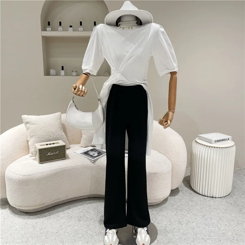 

Women's Spring 2021 Fashion Slim straight pants Loose and thin blue green casual pants high waist pants