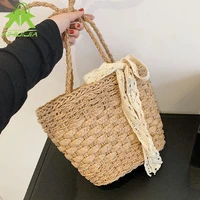fashion ribbon ladies straw bag bohemia woven female handbags 2021 summer beach rattan bag large capacity travel shoulder bag
