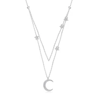 zemior genuine 925 sterling silver moon star double layers chain pendant necklaces for women shiny zircon silver 925 jewelry