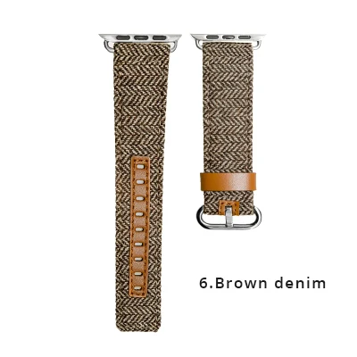 Brown denim Мягкую хлопчатобумажную ткань и из натуральной кожи петлевой спортивный ремешок для смарт-часов apple watch 4 44/40 мм браслет ремешок для наручных часов iwatch серии 1/2/3, 42 мм, 38 мм - Цвет ремешка: Brown denim