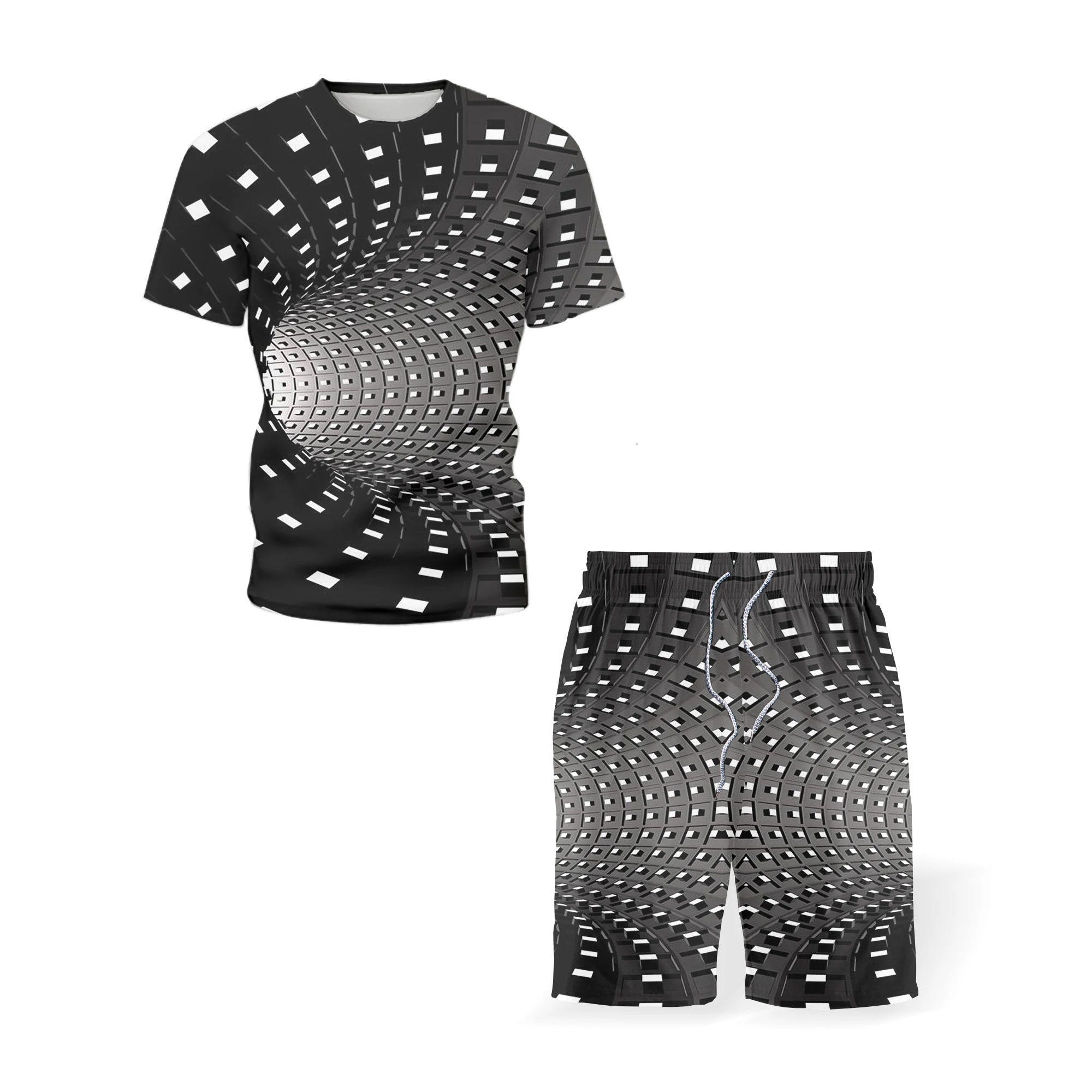 

2021 Summer short-sleeved casual T-shirt set men's sports 3D printing three-dimensional T-shirt top + shorts men's two-piece set