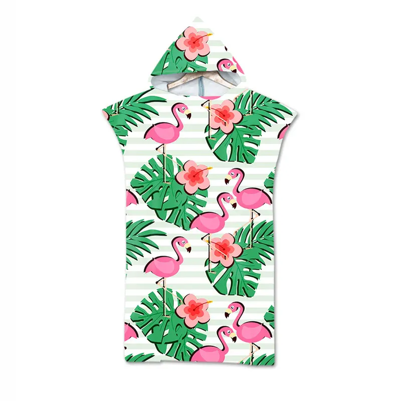 Flamingo Tropical Leaves Hooded Beach Towels Cloak for Adults Women Girls Bathrobe Swimming Bath Towels Poncho toalla