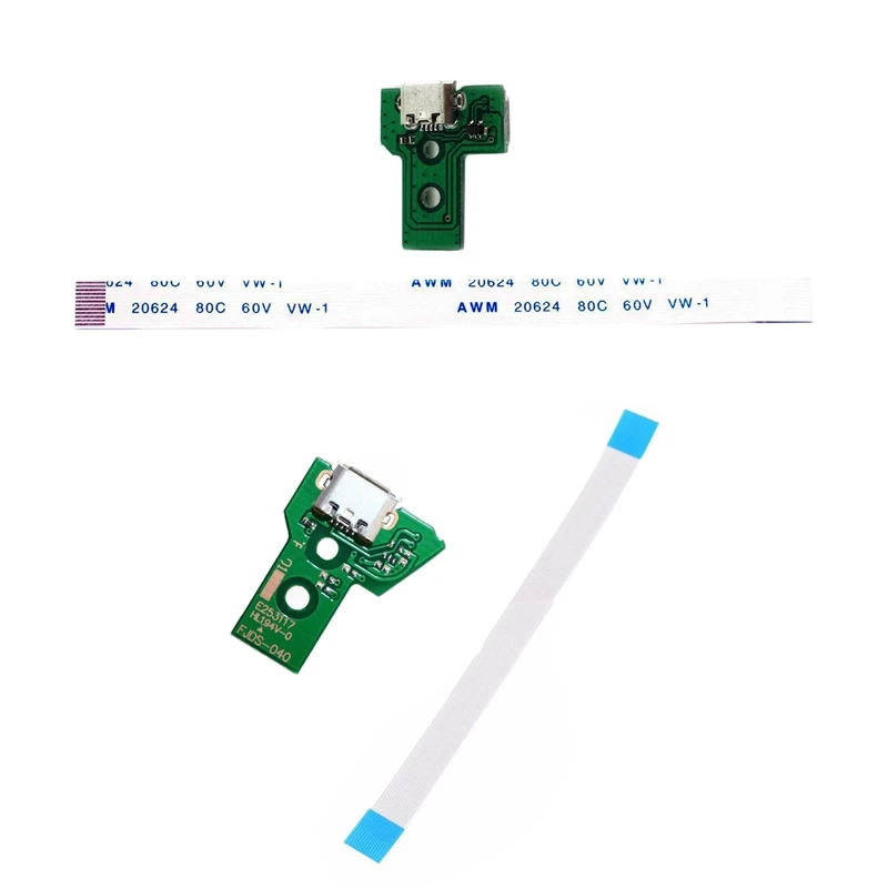 

2 Set Micro-USB Charging Port Socket Circuit Board + 12 Pin Cable For Sony PS4 Controller, JDS-030 & JDS-040