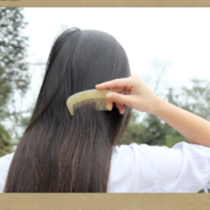natural comb Authentic Natural Horns With Horn Comb Yellow Hair Care Anti-static Massage Combs Hairdressing Supplies For Female