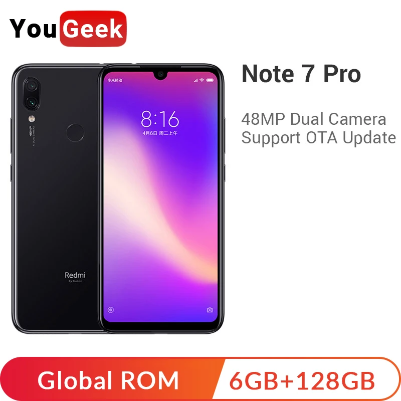 Смартфон Xiaomi Redmi Note 7 Pro с глобальной прошивкой, 6 ГБ, 128 ГБ, Note7 Pro, Snapdragon 675, 4000 мАч, 48мп, две камеры, 6,3 дюйма, 18 Вт, быстрое зарядное устройство