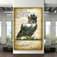 wildlife animal owl what a wonderful world i see trees of green red roses lyrics poster home decor canvas wall art prints gift
