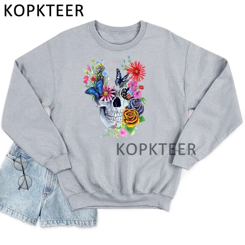 

Худи женское с принтом черепа и цветов, в стиле Харадзюку