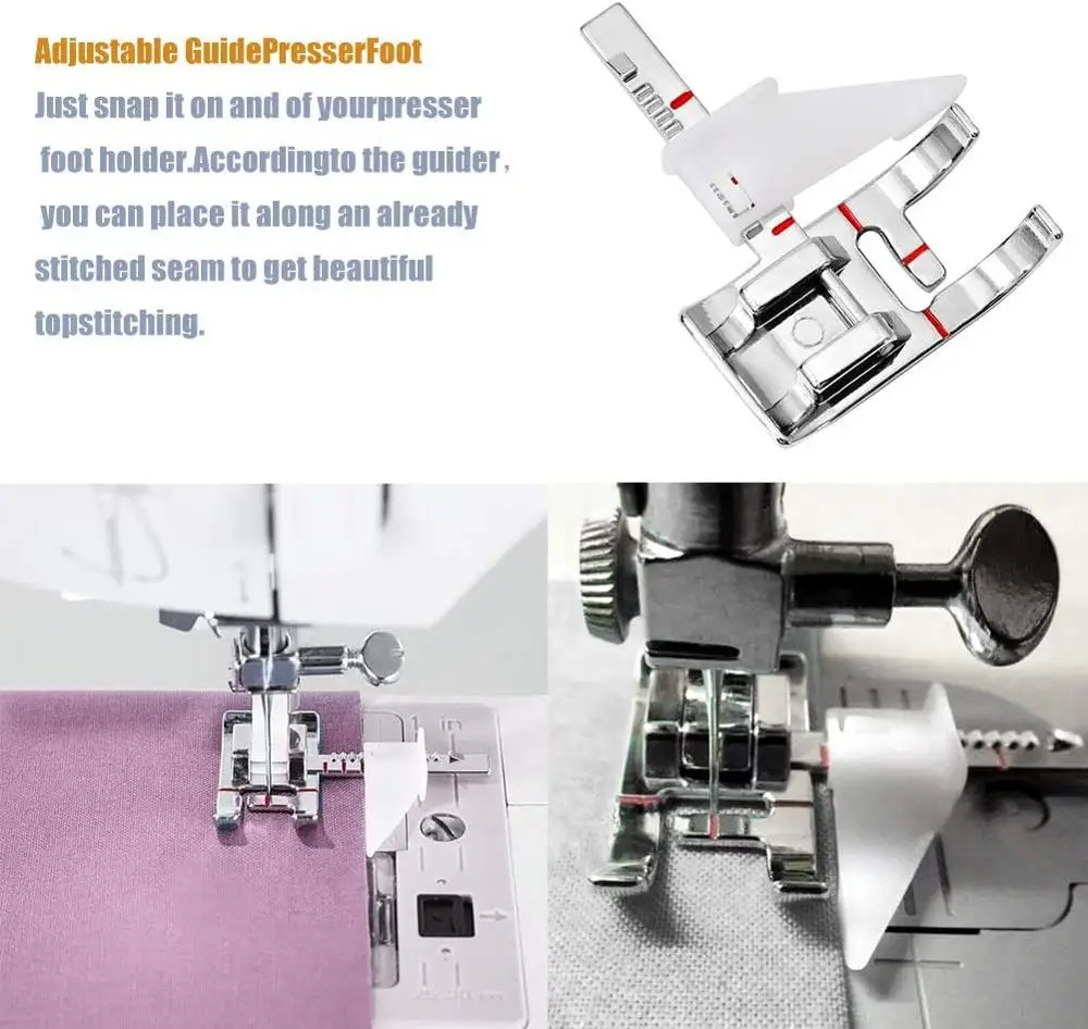 

LMDZ 3 Pcs/Set Sewing Machine Foot with 1 Pcs Adjustable Guide Sewing Machine Presser Foot Kit Sewing Accessories