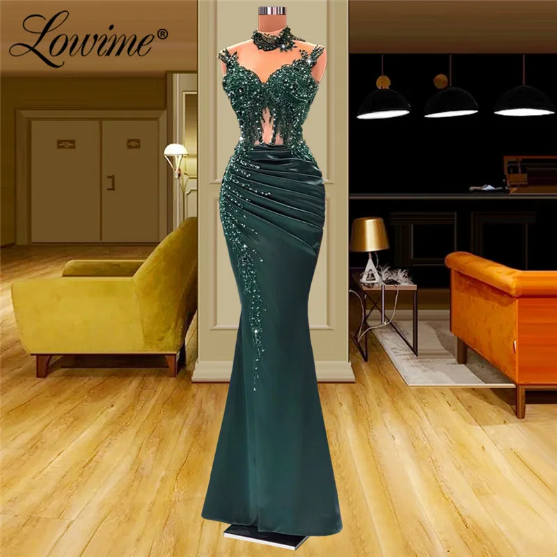 

Женское вечернее платье Lowime, элегантное зеленое или красное платье с высоким воротником, украшенное бисером, 2021