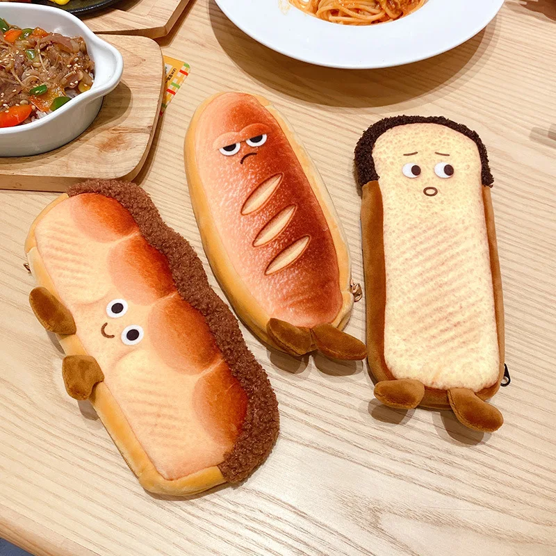 

Emotional Bread Pencil Plush Bag cute cartoon toast Keychain 3Kinds Wj04